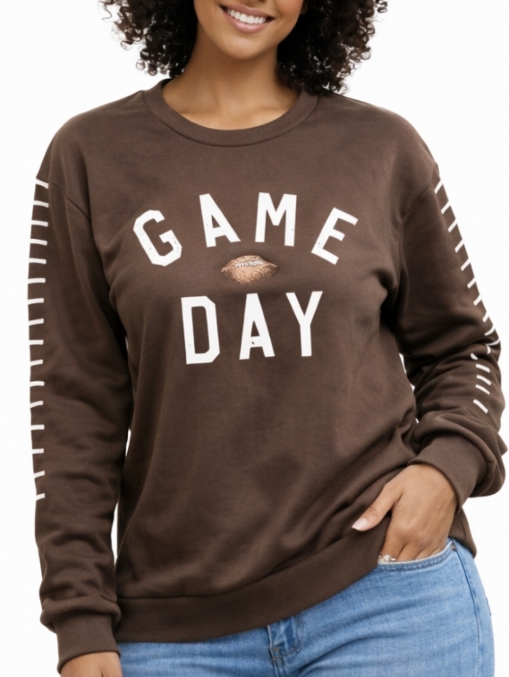 Game Day Brown Oversized Sweatshirt Football Lace Sleeve Small Fits M L